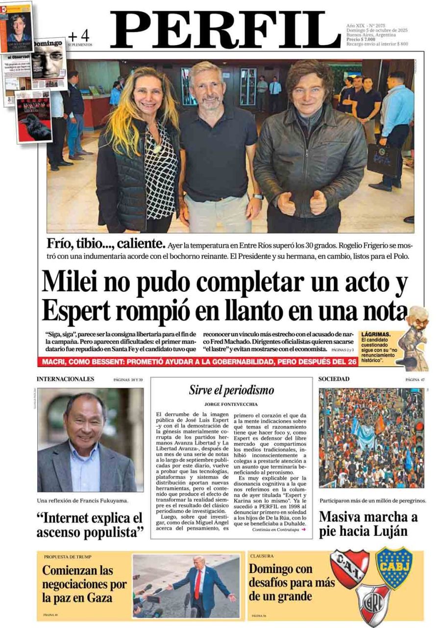La tapa del Diario PERFIL del domingo 5 de octubre de 2025