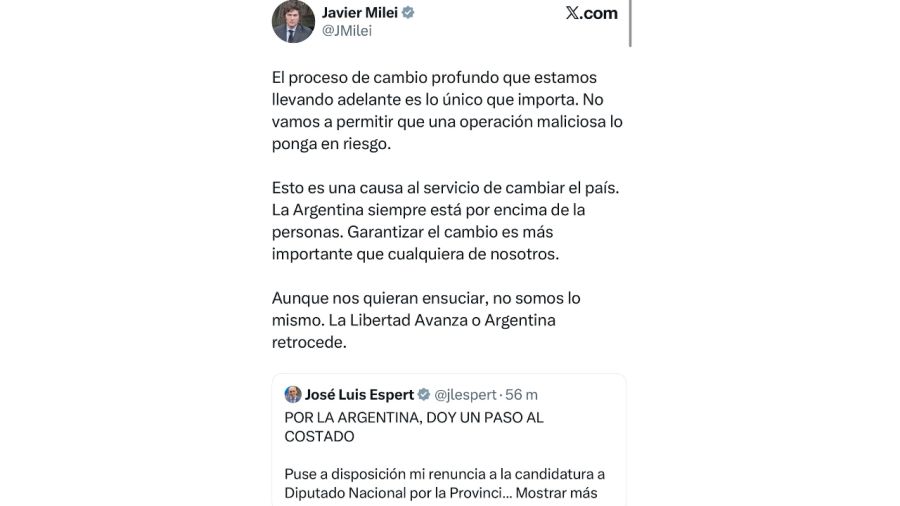 Milei compartió el mensaje de Espert