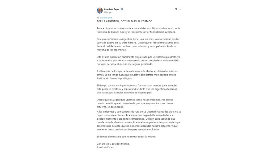 Renuncia de Espert en X