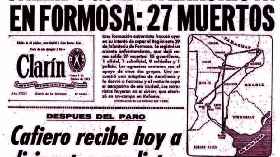 Tapa del diario Clarín del 6 de octubre de 1975 informa sobre la Operación Primicia