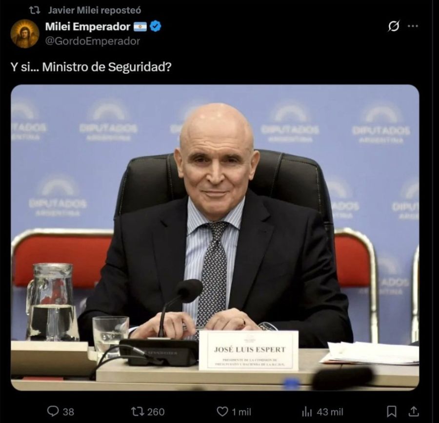 Milei sobre Espert en Twitter