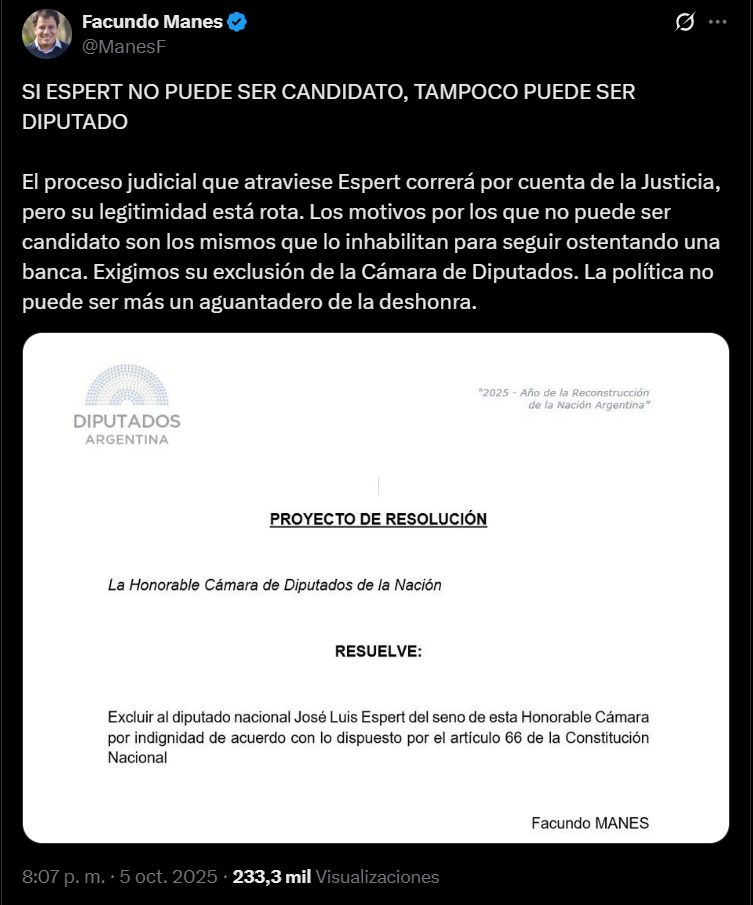 Reacciones a la renuncia de Espert a su candidatura 20251005