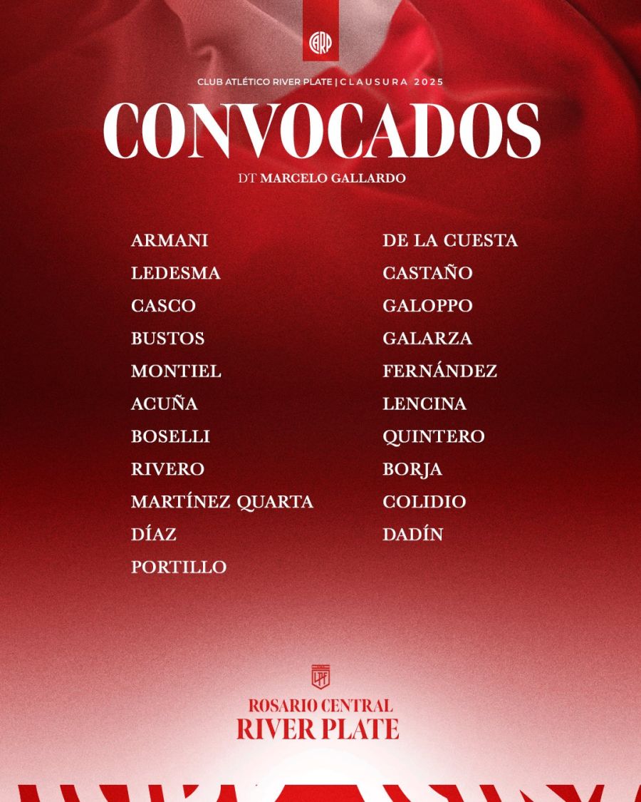 River convocados vs Rosario Central