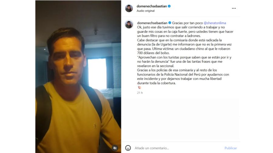 Sebastián Domenech denunció que le robaron en Perú