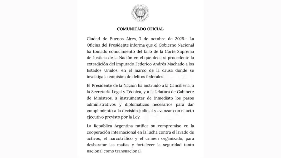 Comunicado presidencia FRED MACHADO