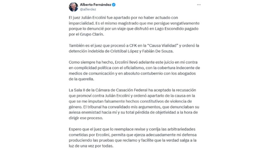 Tweet de Alberto Fernández