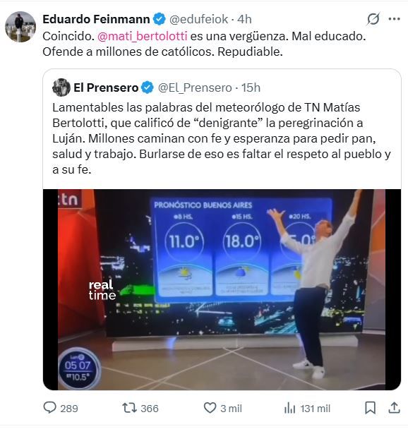 Eduardo Feinmann apuntó contra Matías Bertolotti