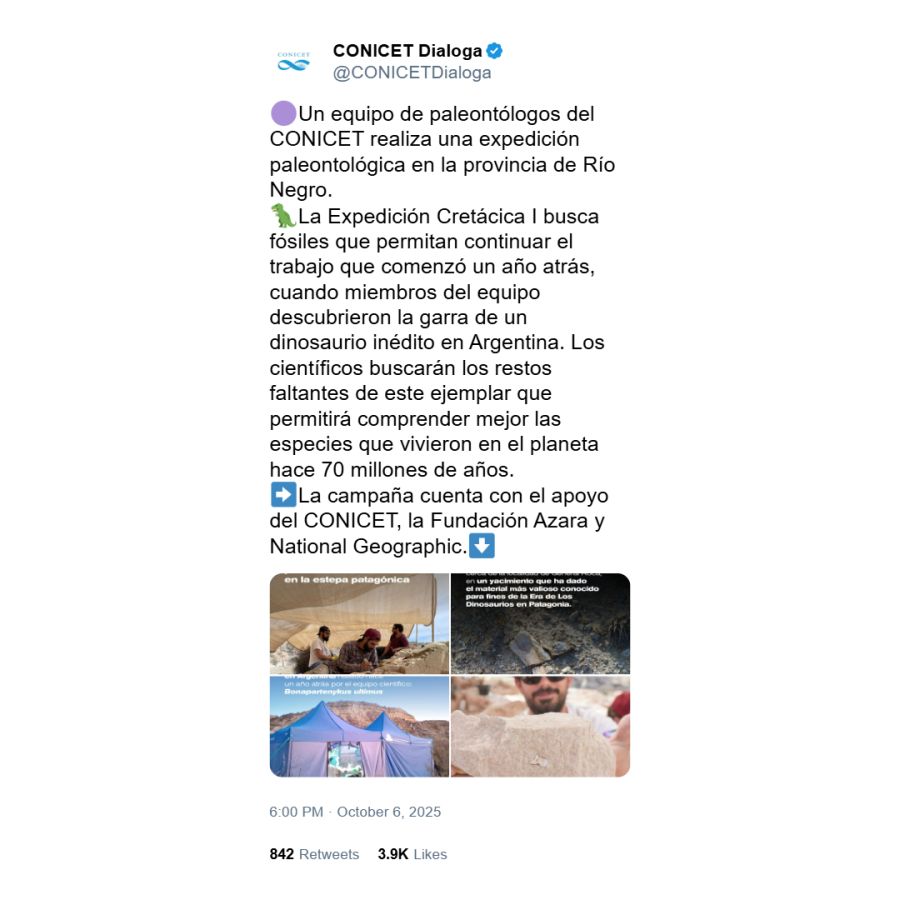 Posteo paleontólogos de CONICET Argentina