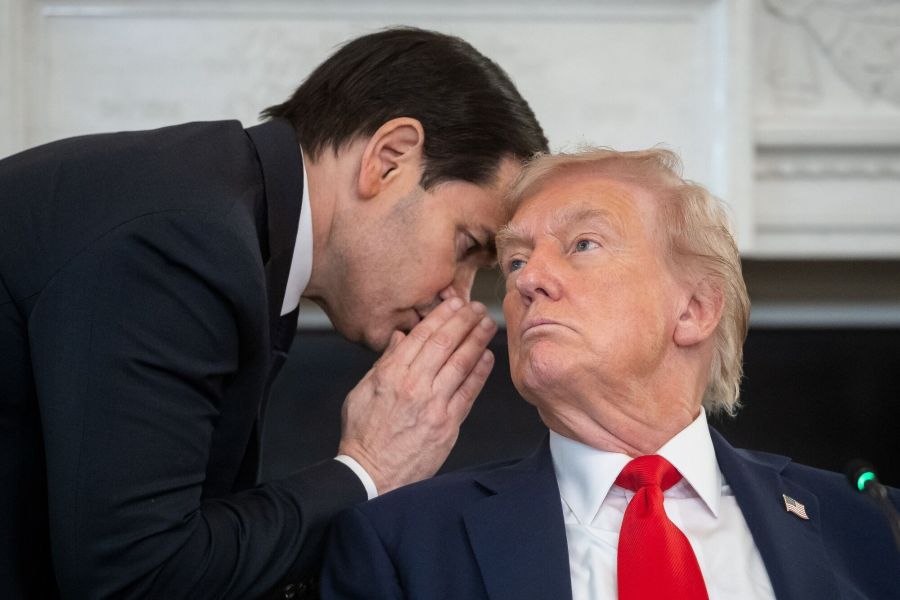 Marco Rubio speaks with President Donald Trump during a roundtable event at the White House on Oct. 8.