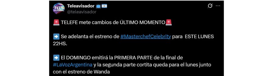 Cambio de estreno de Masterchef Celebrity