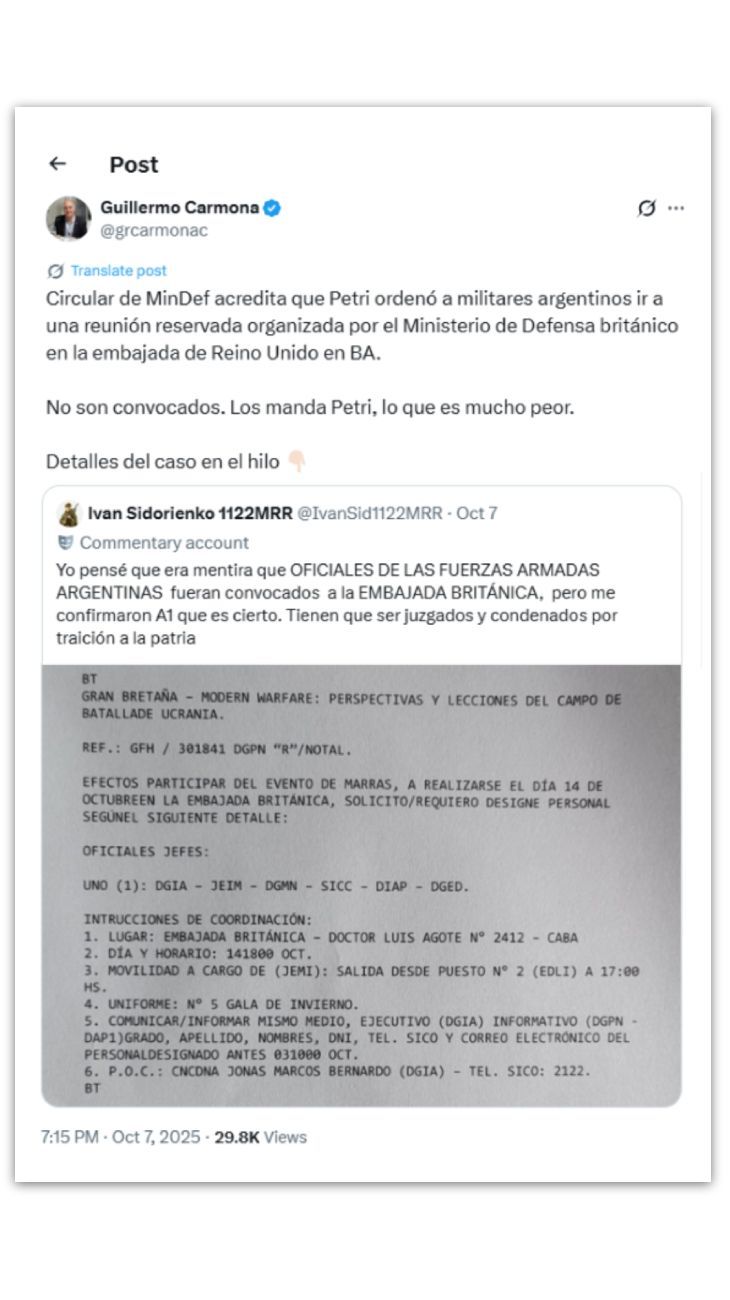 Tuit de Guillermo Carmona 09102025
