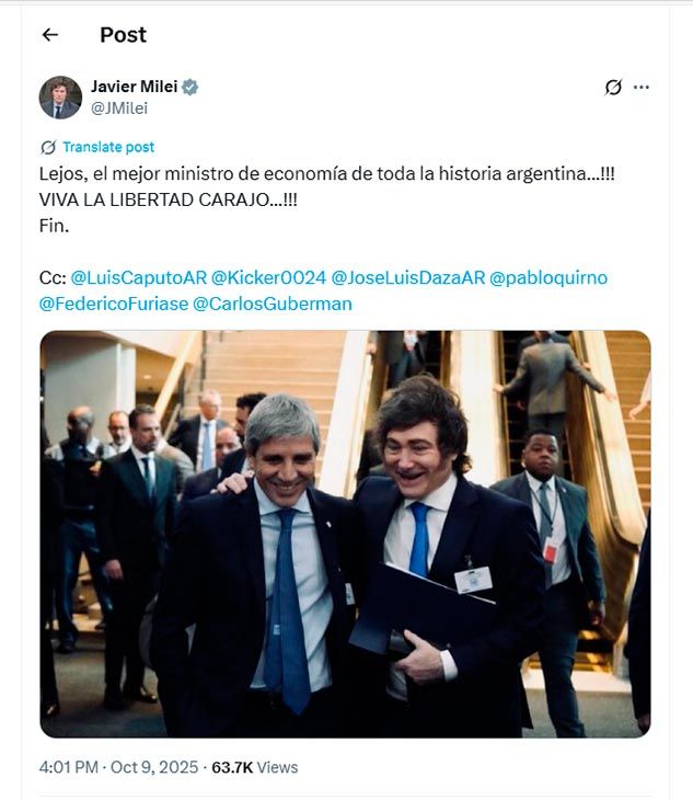 X Javier Milei 09102025