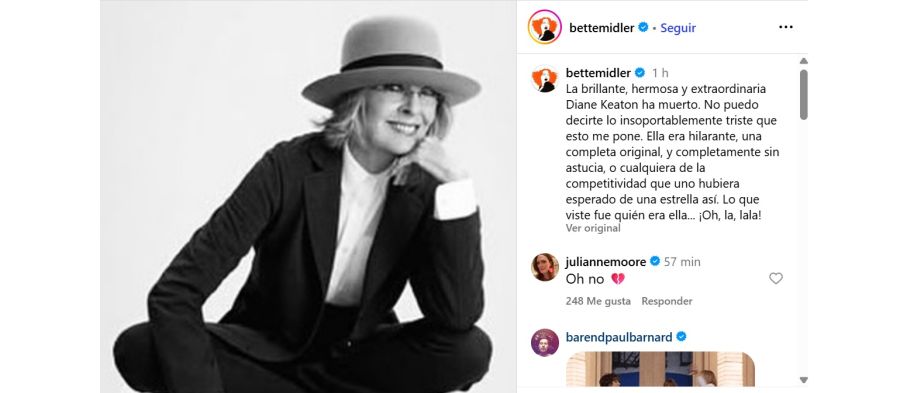 Bett Midler le dedicó unas palabras a Diane Keaton