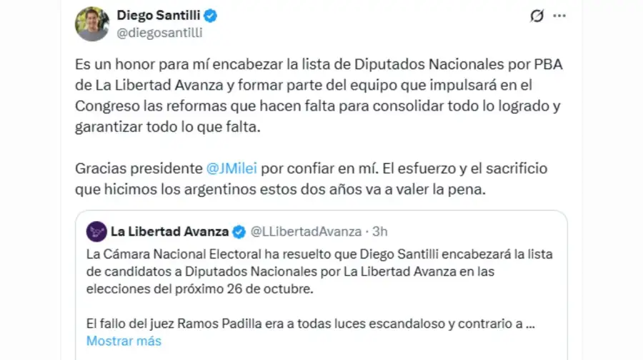 Posteo de Diego Santilli