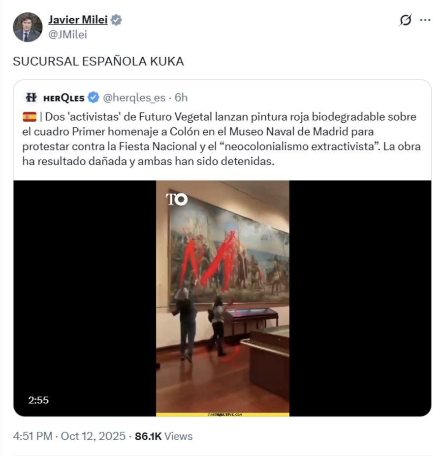 El presidente vinculó la acción del colectivo Futuro Vegetal con el kirchnerismo