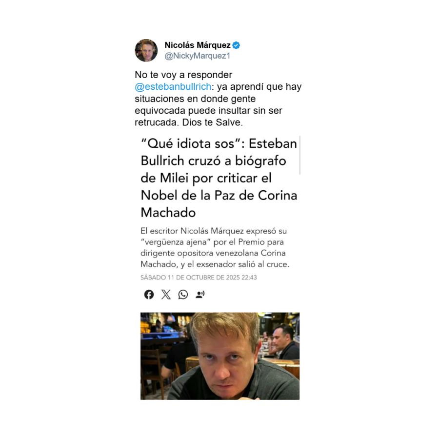 Posteo de Nicolás Márquez contra Esteban Bullrich