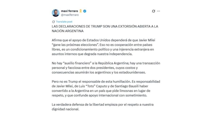 Las reacciones de los opositores ante las palabras de Trump sobre Milei