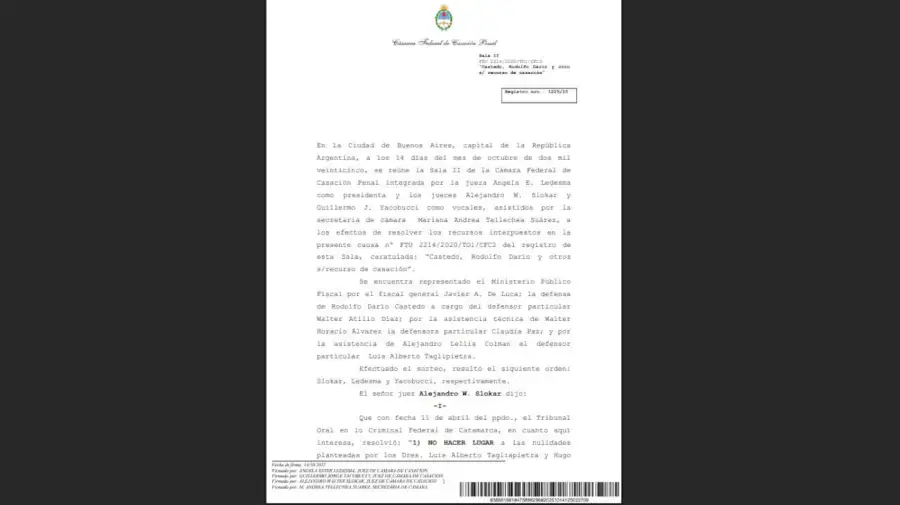 Sentencia de la Cámara de Casación Penal 20251014