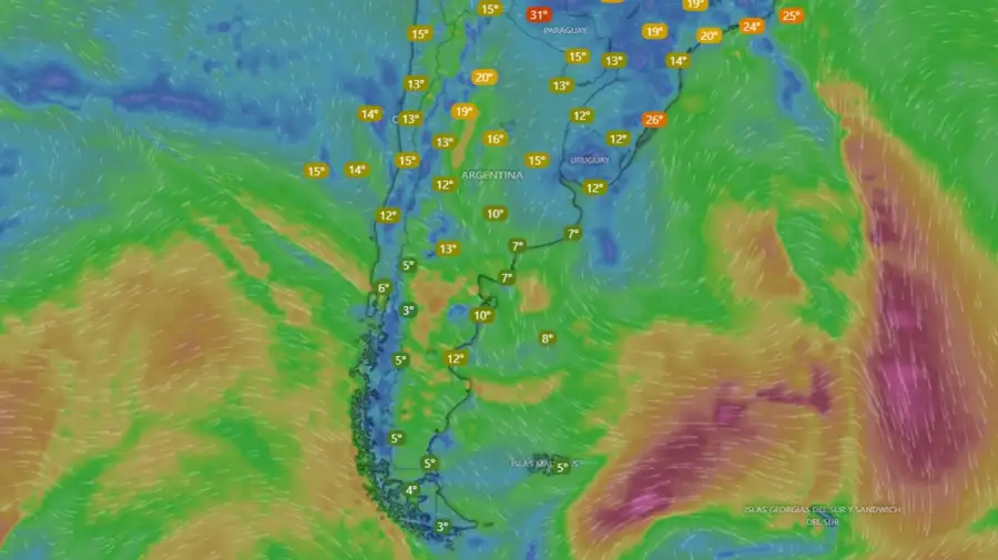 Temperatura Argentina martes 20251014