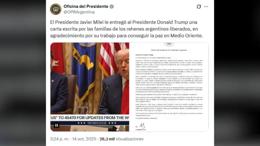 Tweet Oficina del Presidente encuentro Milei Trump