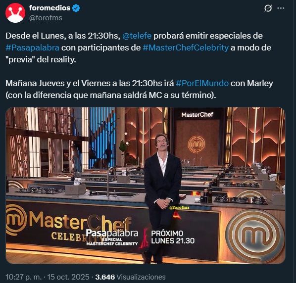 Telefe hará cambios en su grilla tras el regreso de MasterChef Celebrity