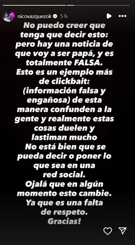 La furia de Nicolás Vázquez tras los rumores de embarazo de Dai Fernández: