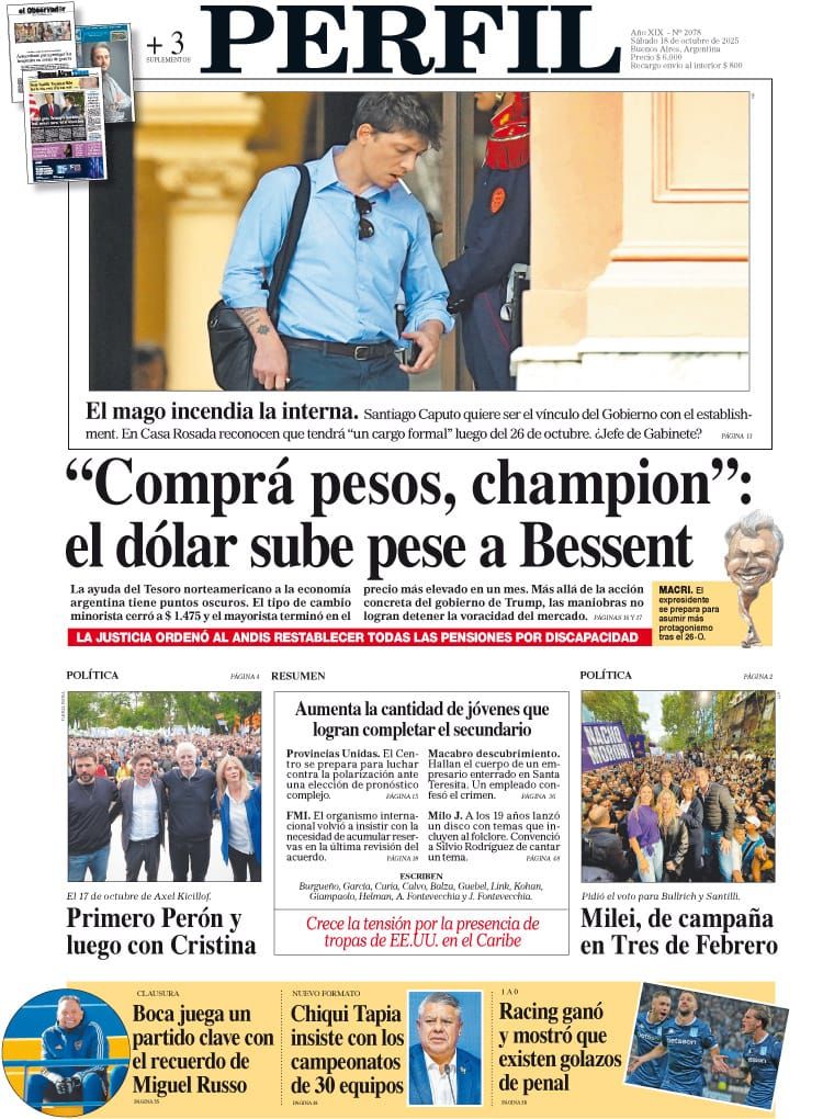 Tapa de Diario Perfil del sábado 18 de octubre de 2025
