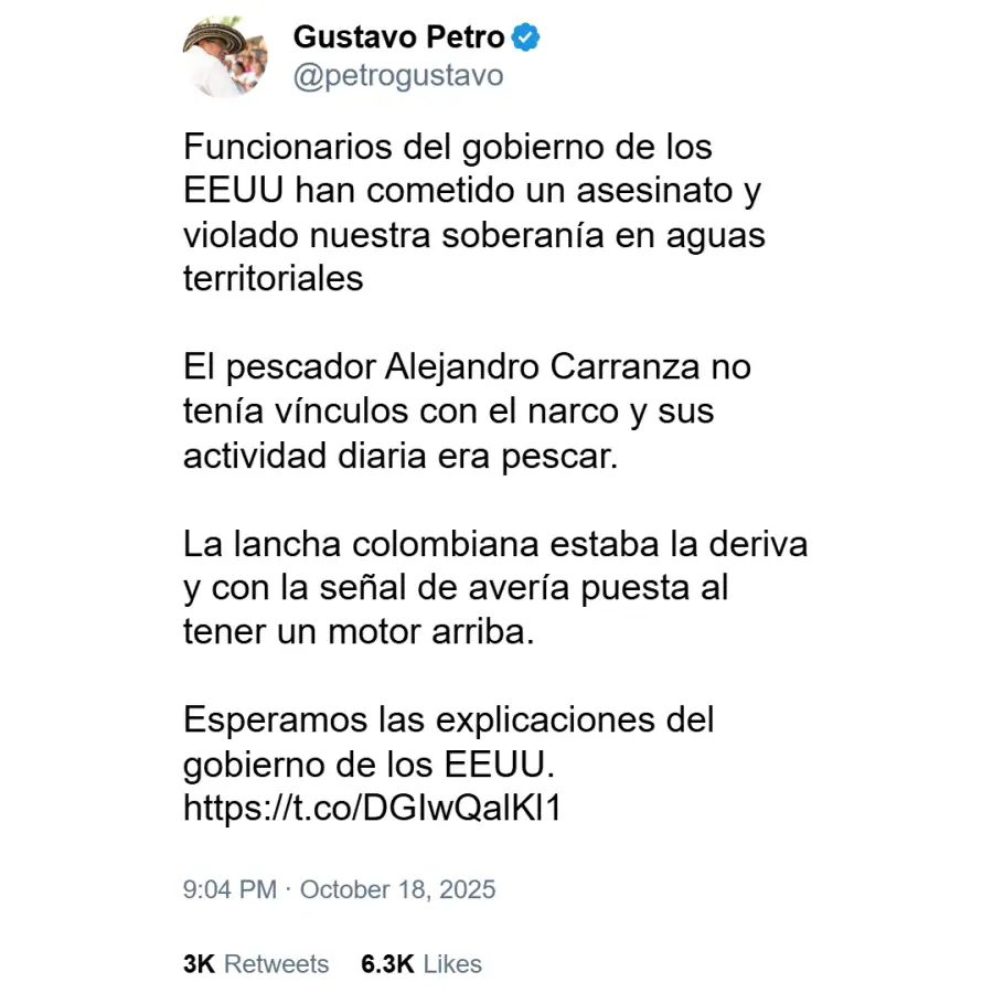 Posteo del presidente Petro contra Estados Unidos 1