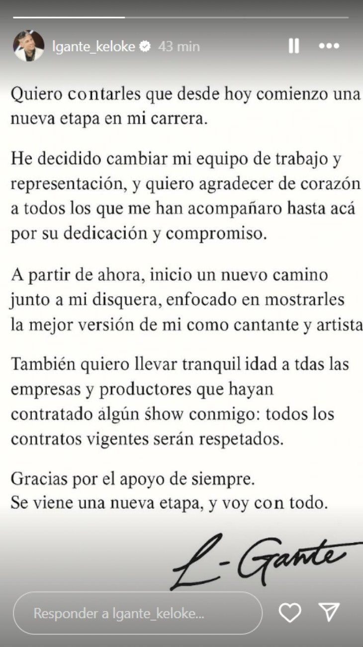 L-Gante ya no será representado por Maxi El Brother