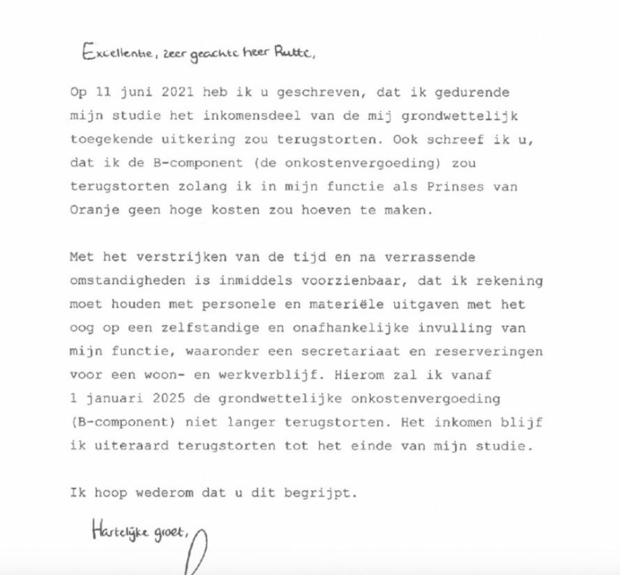 Carta de Amalia de Holanda