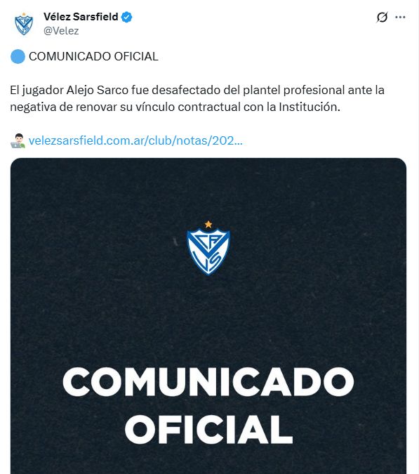 Comunicado Vélez s Sarco