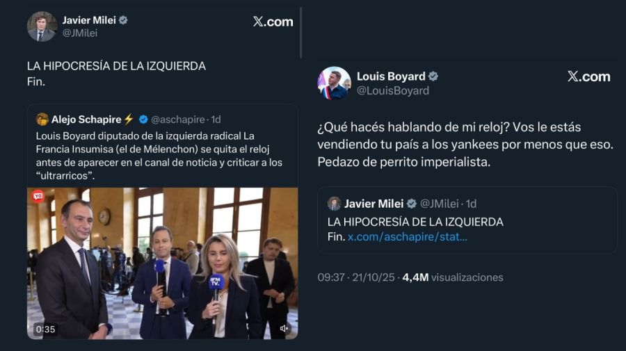 Cruce entre Javier Milei y Louis Boyard