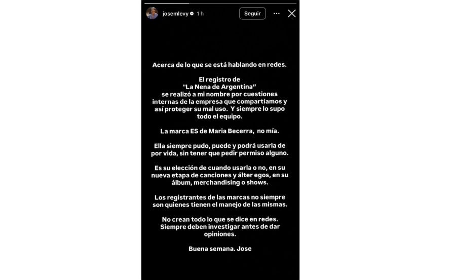 El descargo de José Levy, el exmánager de María Becerra