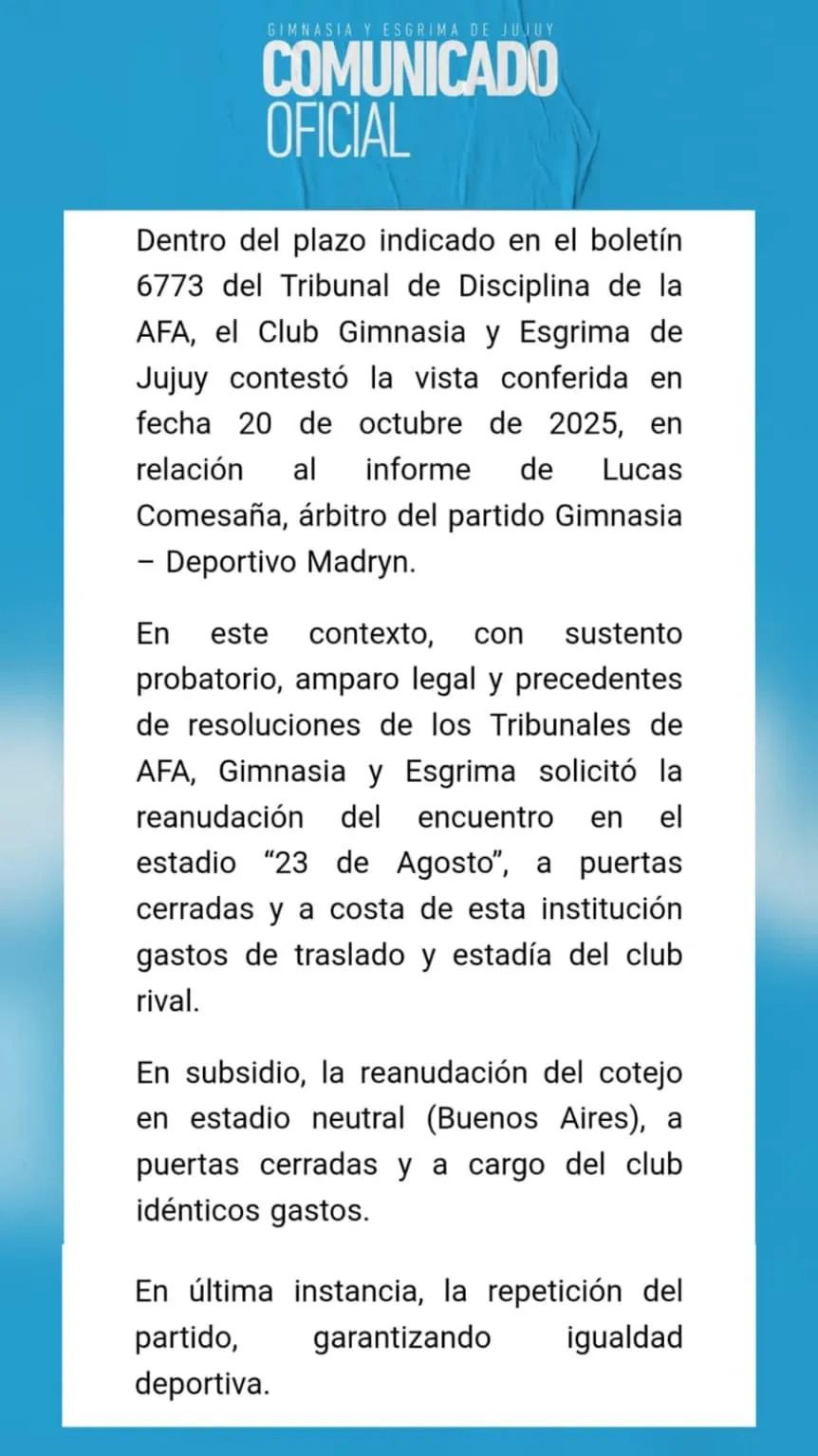 Gimnasia de Jujuy vs. Deportivo Madryn