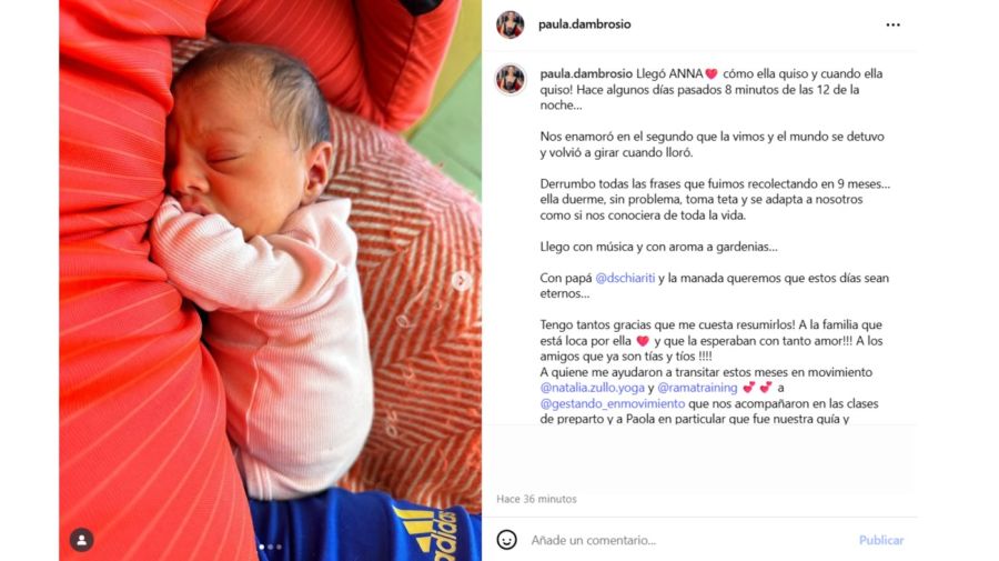 Nació Anna, la primera hija de la periodista Paula D'Ambrosio