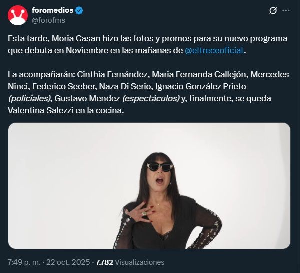 Confirmaron los panelistas que acompañarán a Moria Casán en su nuevo programa de El Trece