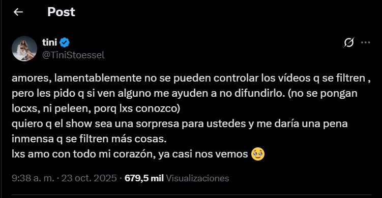 El contundente pedido de Tini Stoessel por su show Futttura: 