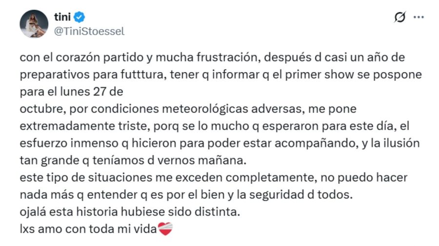 Se suspendió el primer show de Tini Stoessel