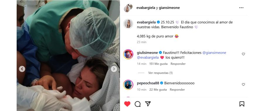 El mensaje de Eva Bargiela y Gianluca Simeone por el nacimiento de su hijo