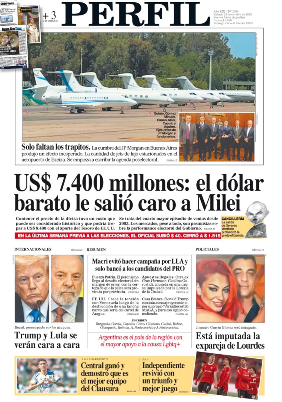 La tapa del Diario PERFIL del sábado 25 de octubre de 2025
