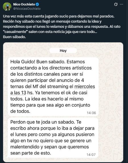 Nico Occhiato contra Ángel de Brito por los Martín Fierro de streaming