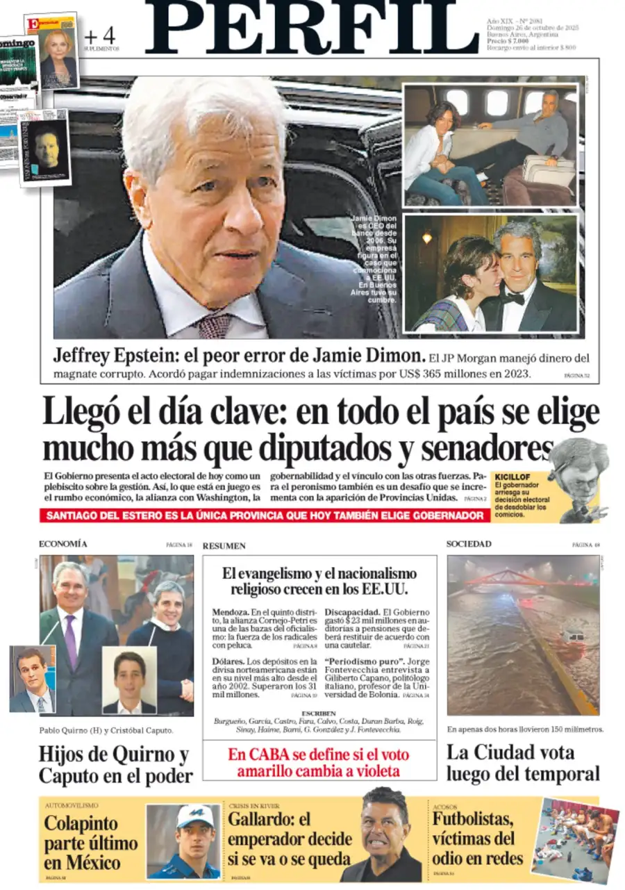 La tapa del Diario PERFIL del domingo 26 de octubre de 2025