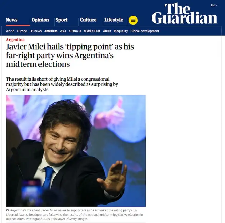 Así cubrieron los medios del mundo el triunfo de Javier Milei y La Libertad Avanza en las elecciones legislativas 2025