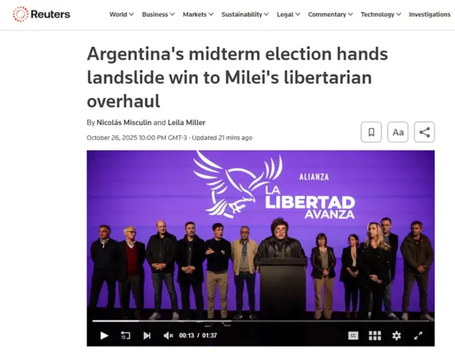 Así cubrieron los medios del mundo el triunfo de Javier Milei y La Libertad Avanza en las elecciones legislativas 2025