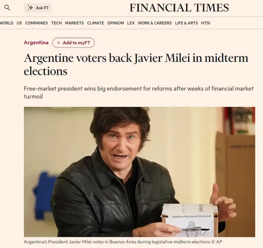 Así cubrieron los medios del mundo el triunfo de Javier Milei y La Libertad Avanza en las elecciones legislativas 2025