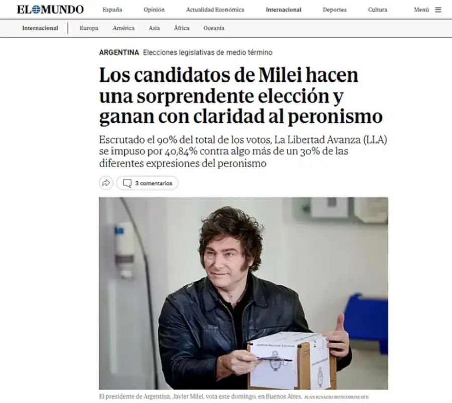Así cubrieron los medios del mundo el triunfo de Javier Milei y La Libertad Avanza en las elecciones legislativas 2025