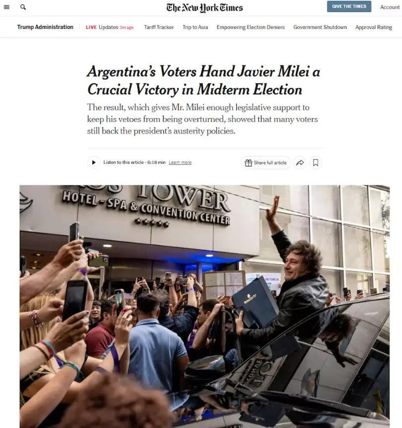 Así cubrieron los medios del mundo el triunfo de Javier Milei y La Libertad Avanza en las elecciones legislativas 2025