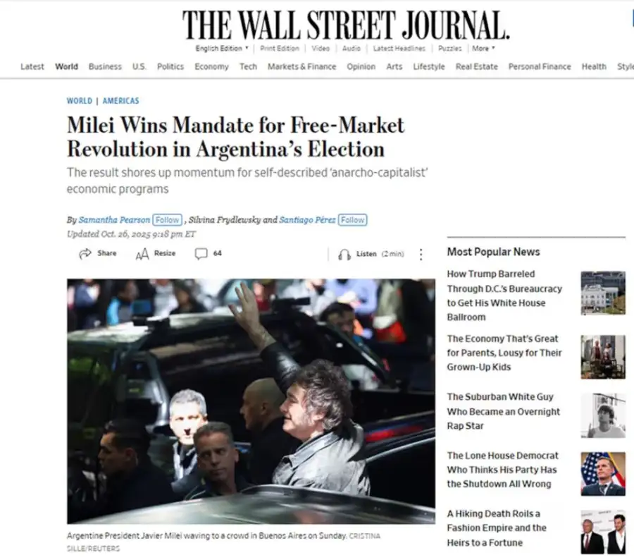 Así cubrieron los medios del mundo el triunfo de Javier Milei y La Libertad Avanza en las elecciones legislativas 2025