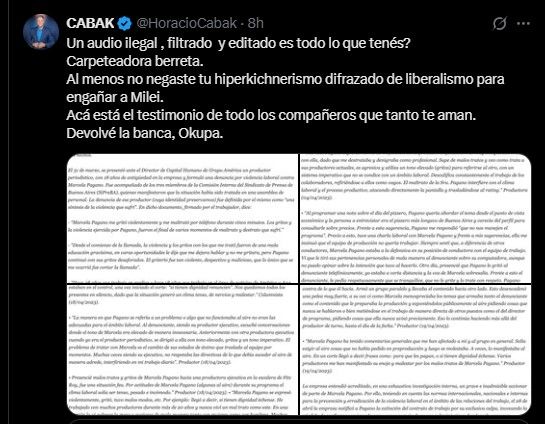 Posteos Marcela Pagano y Horacio Cabak