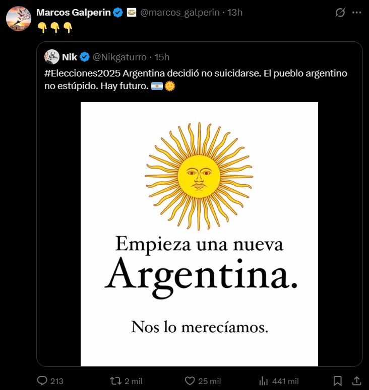 Retuit Galperin Elecciones legisltativas 2025